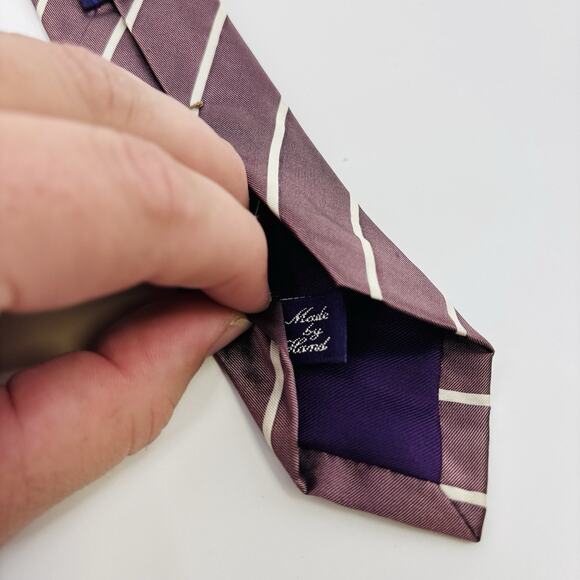 Vintage Ralph Lauren Purple Label Tie England Silk Purple Striped Handmade - Picture 4 of 5